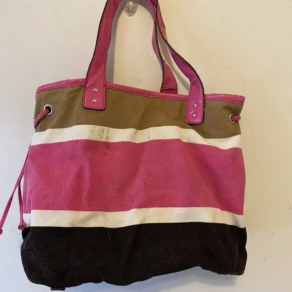 Kate Spade New York Colorful Stripe Multicolor Canvas ToteBag Interior Pocket - Picture 7 of 11